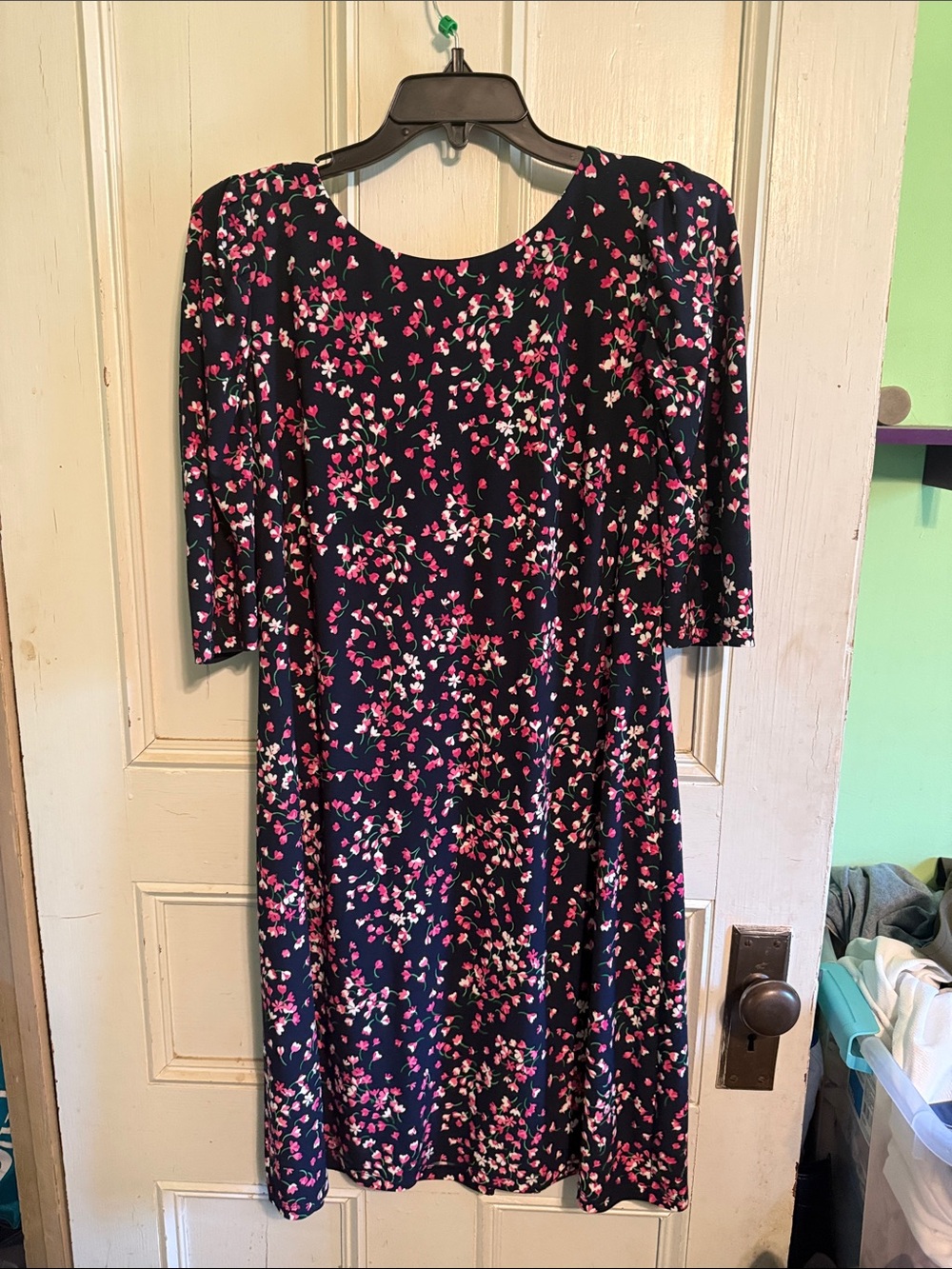 Tommy Hilfiger Navy Midi Dress with Pink Floral Print